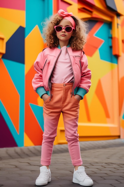 Trendy Urban Scenery Little Girl's Stylish Adventure