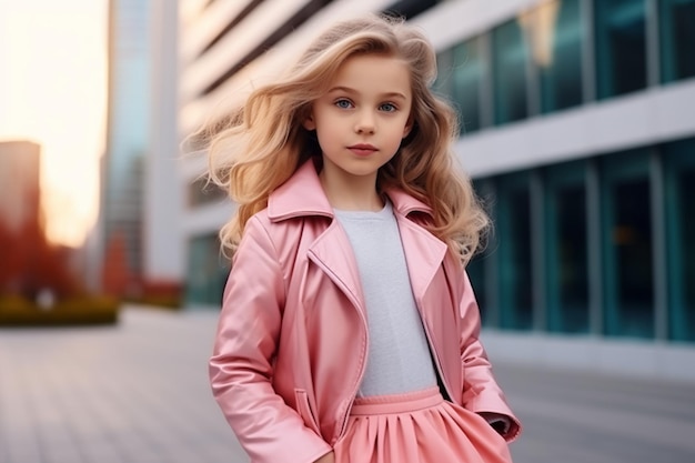 Trendy Urban Scenery Little Girl's Stylish Adventure