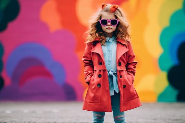 Trendy Urban Scenery Little Girl's Stylish Adventure