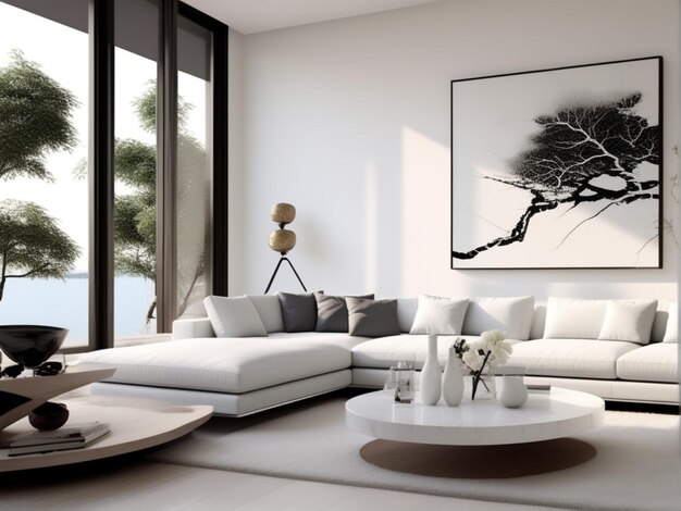 Trendy white living room with modern decoration simple home decor