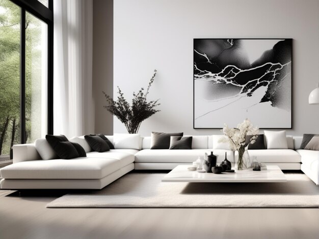 Trendy white living room with modern decoration simple home decor