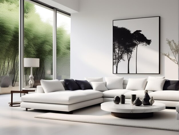 Trendy white living room with modern decoration simple home decor