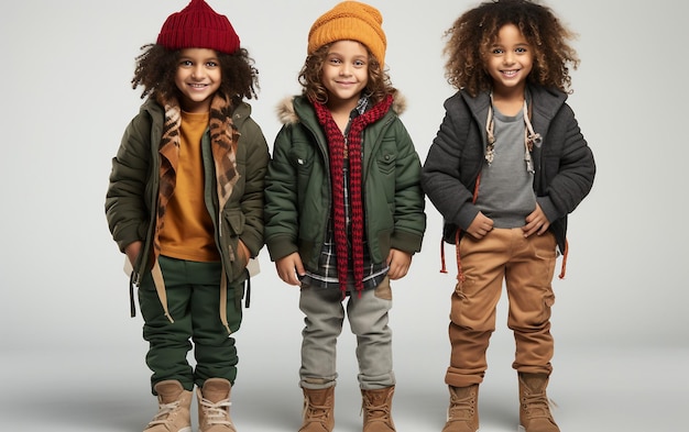 Foto trendy winter outfits voor kinderen geïsoleerd op een doorzichtige achtergrond