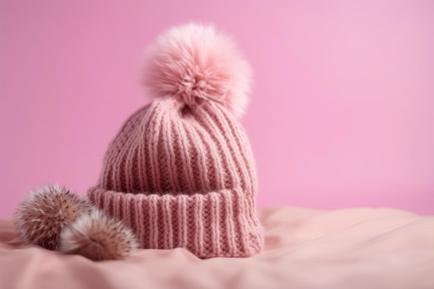 Foto trendy winter style pink pompon beanie ia generativa