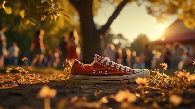 Trendy young people in sneakers lying on the grass and enjoying summer days