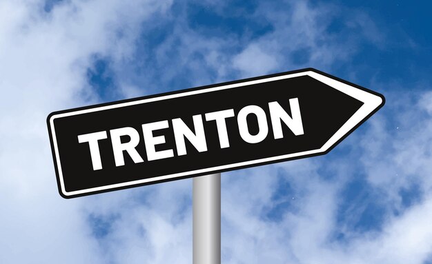 Trenton road sign on sky background