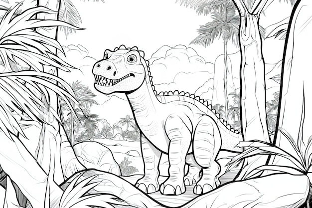 TRex Cartoon Walk in the Jungle Coloring Page