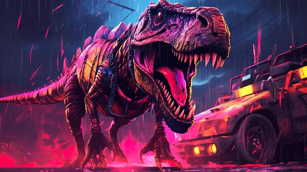 Trex Synthwave 80s ai generate