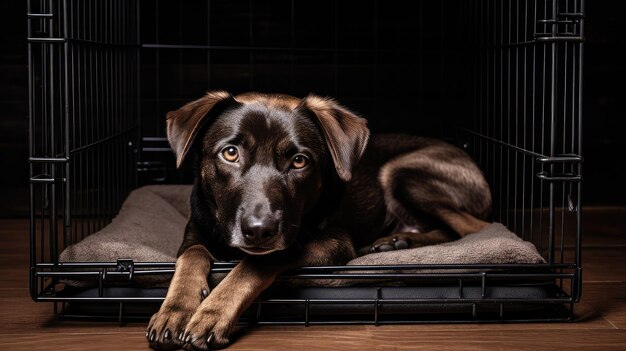 Photo trg dog in a crate