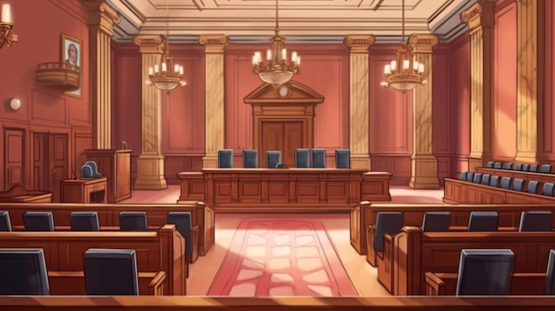 법정에서의 재판 대중이 자리에 앉고 공정한 판사가 주재하는 연방대법원 판사 민사 사건에 대한 청문회 열기 법률 위반자 선고 Generative AI
