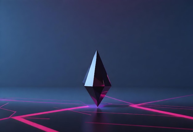 a triangle is on the floor with a purple light behind it