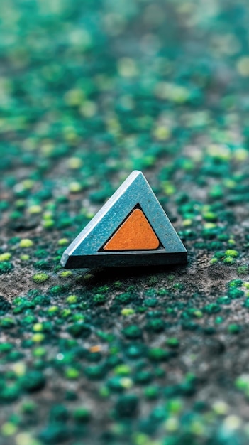 a triangle shaped object with orange and blue color