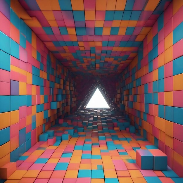 Foto tunnel triangolare con cubi sui lati rendering 3d