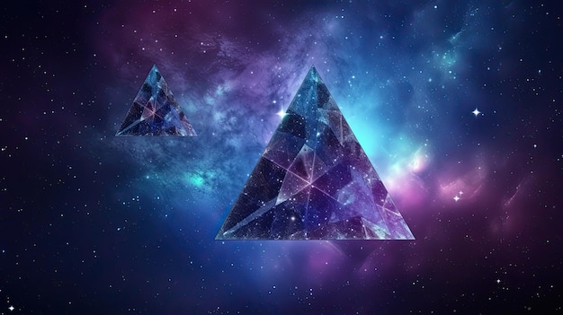 triangles stars on a space nebula black and purple geometric trendy wallpaper background generative ai