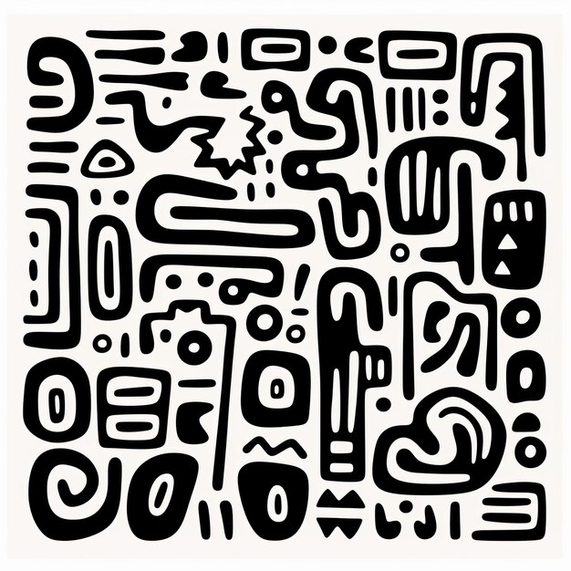 Tribal Abstraction Een monochromatische Doodle-poster met expressief lijnwerk