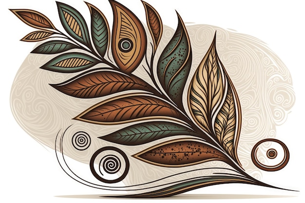 手描きの鉛筆スタイルで植物の葉の部族のデザイン