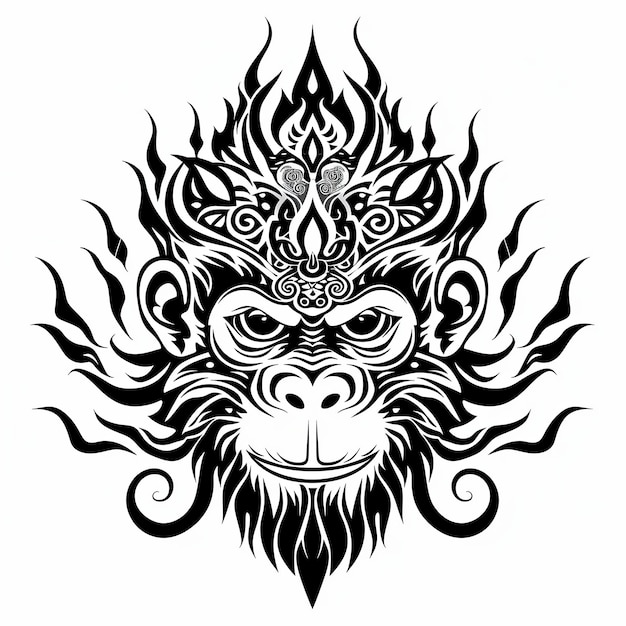 Photo tribal monkey face black and white tattooinspired tshirt design