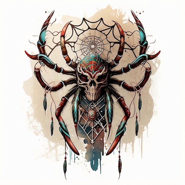 Tribal occult totem with paranormal wild spider insect