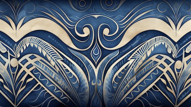 Photo tribal patterns featuring a harmonious blend of indigo blue and sandy beige immerse yourself in the richness of earthy tones and bold lines drawing inspiration from tribal art traditions