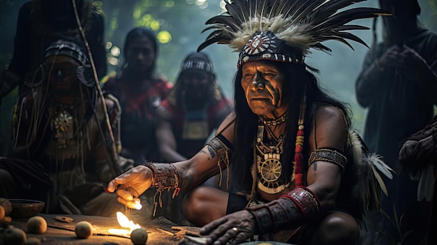 Tribal shaman conducting a spiritual ceremony