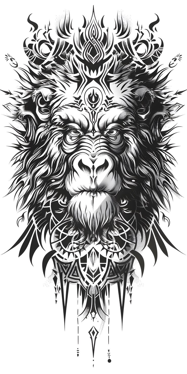 Foto tribal yeti tattoo symmetrie zeer eenvoudig traditionele tattoo flash stijlen illustratie
