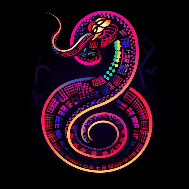 Неоновый змей в племенном стиле. Неоновый дизайн неоновых линий. Креативное искусство, простой и минималистичный.