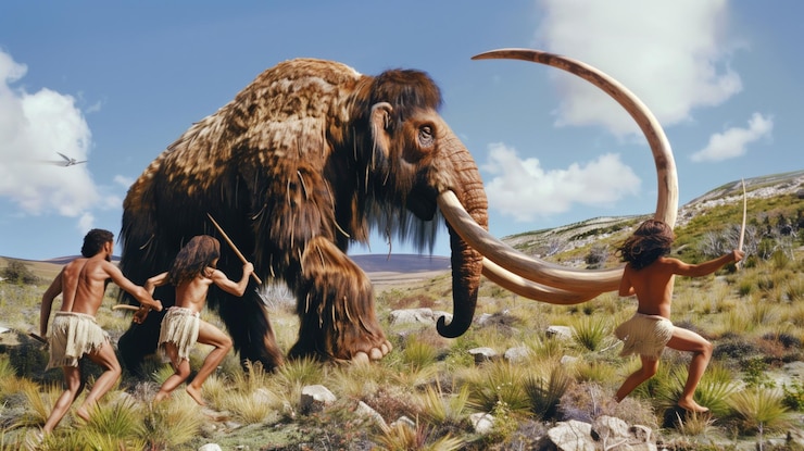 Photo 毛皮を身に着け木と石の槍を振り回し北米の毛皮のマモスを追いかける原始人類の部族 - ライブドアニュース