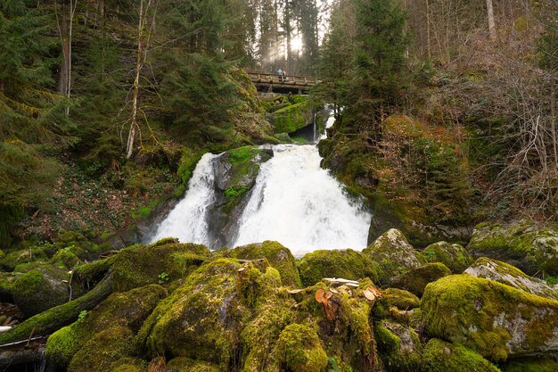 Triberg waterval in het Zwarte Woud hoogste waterval in Duitsland de rivier de Gutach daalt over zeven treden