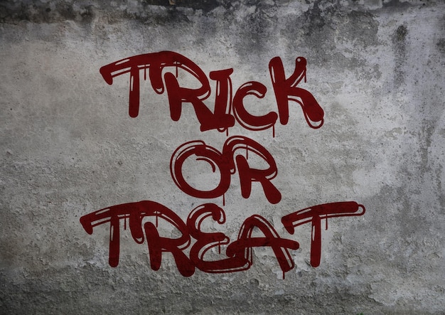 Photo trick or treat graffiti on a broken old wall