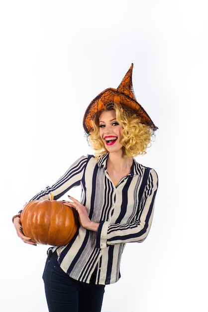 Trick or treat halloween party girl happy halloween weekends young girl with pumpkin party and