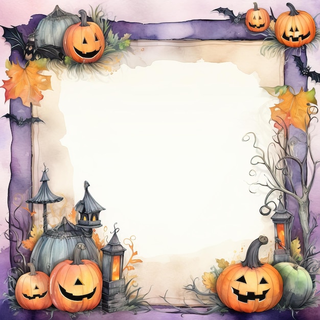 Trick or treat Halloween watercolor frame high quality ai generated image