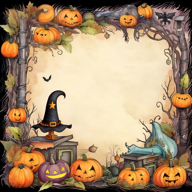 Trick or treat Halloween watercolor frame high quality ai generated image