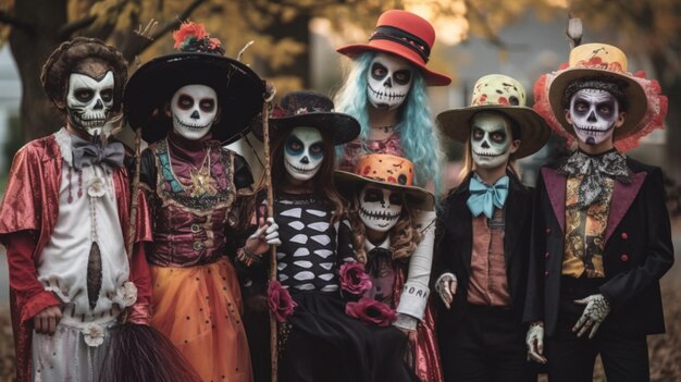 Trick or treaters dressed in spooky costumes