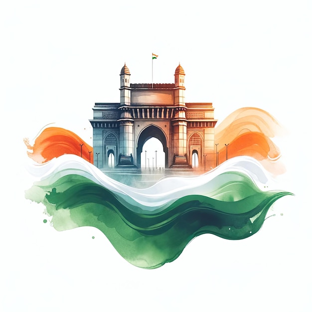 Tricolor Gateway of India Minimal waterverf illustratie