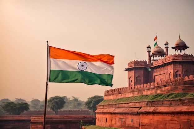 Tricolor Indian Flag with Sky in Background