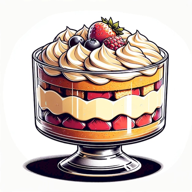 Trifle cartoon illustration of typical British food in