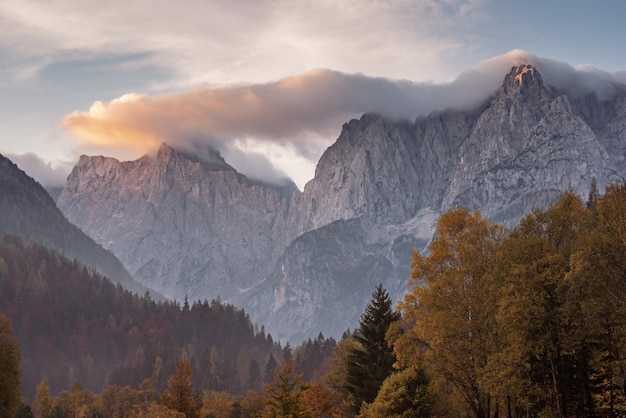 Triglav mountain peak at sunrise