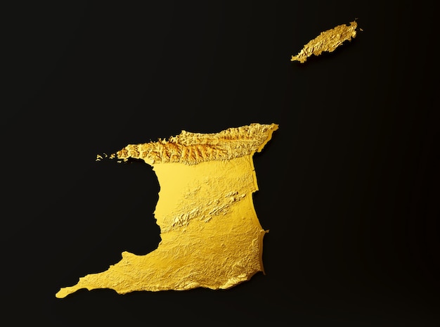 Trinidad en Tobago Kaart Gouden metaal Kleur Hoogtekaart Achtergrond 3d illustratie