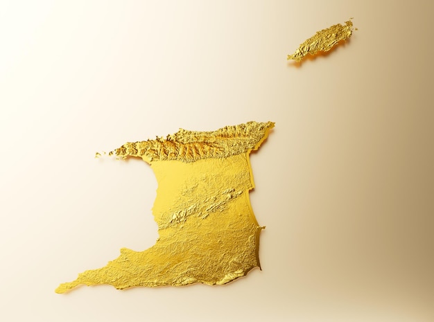 Foto trinidad en tobago kaart gouden metaal kleur hoogtekaart achtergrond 3d illustratie