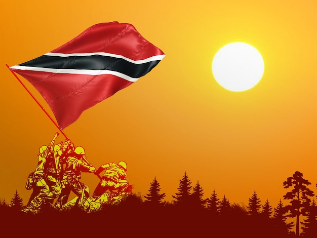 Trinidad national flag hoisting by brave freedom fighters veterans symbol of national independence