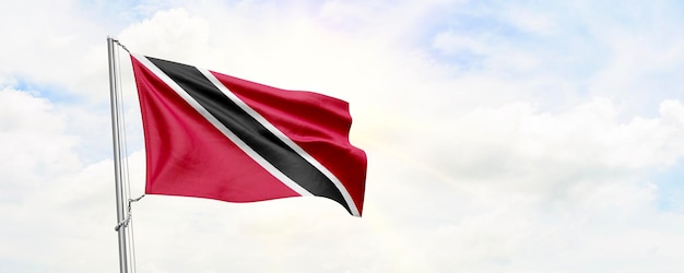 Trinidad and Tobago flag waving on sky background 3D Rendering