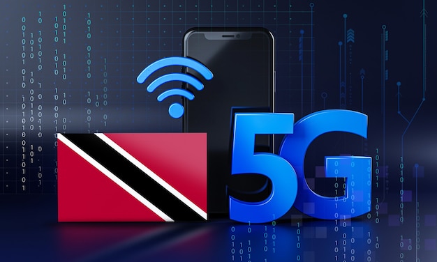 Trinidad and Tobago Ready for 5G Connection Concept. 3D Rendering Smartphone Technology Background