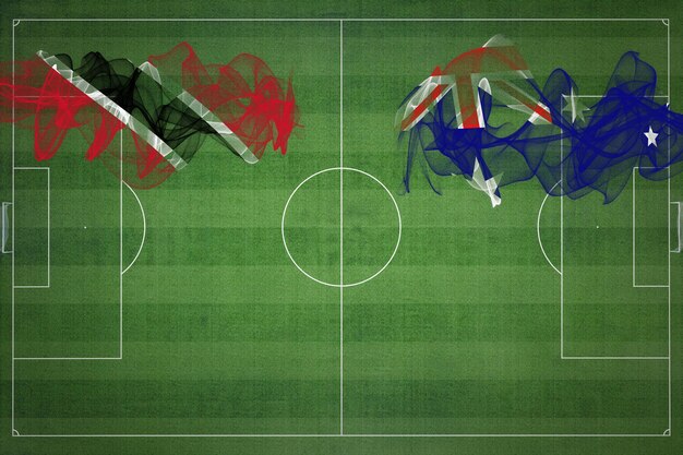Футбольный матч Тринидад и Тобаго против Австралии национальные цвета национальные флаги футбольное поле футбольная игра Концепция соревнования Копия пространства