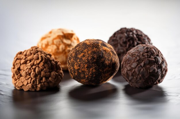 Trio of chocolate truffles in different shapes and flavors