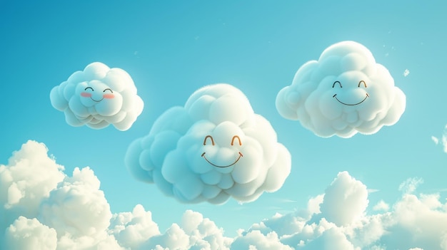 A trio of flying clouds with happy faces AI generated illustration