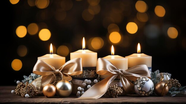 Photo a trio of holidaythemed taper candles with ribbo background for banner hd