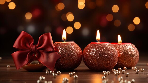 Photo a trio of holidaythemed taper candles with ribbo background for banner hd