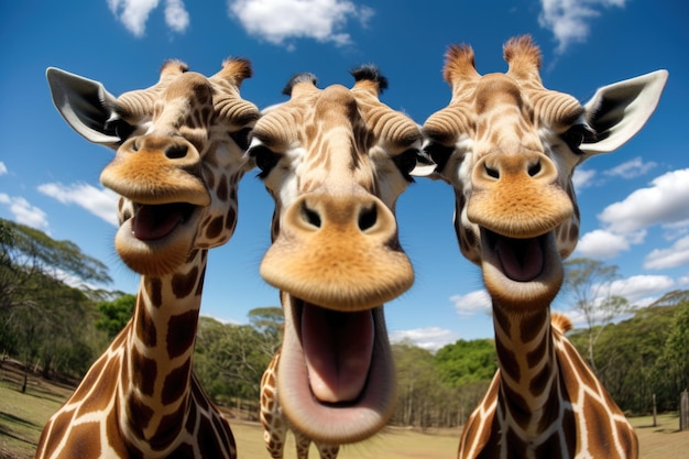 Trio of Playful Giraffes Up Close