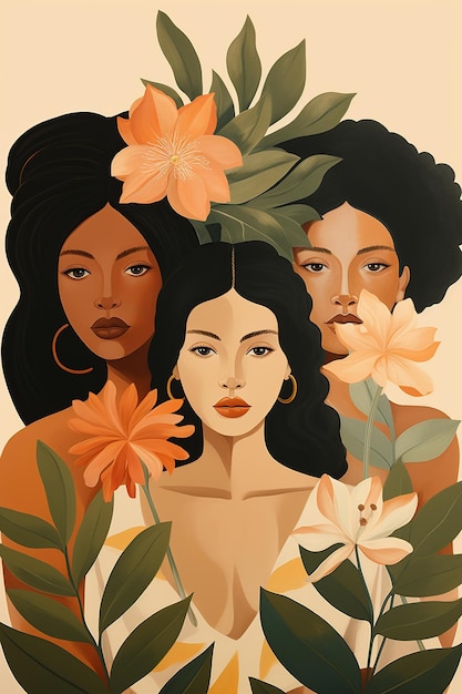 Photo trio of women in floral harmony illustration