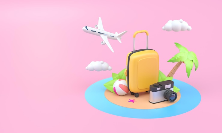 Photo trip to the beach 3d illustration
